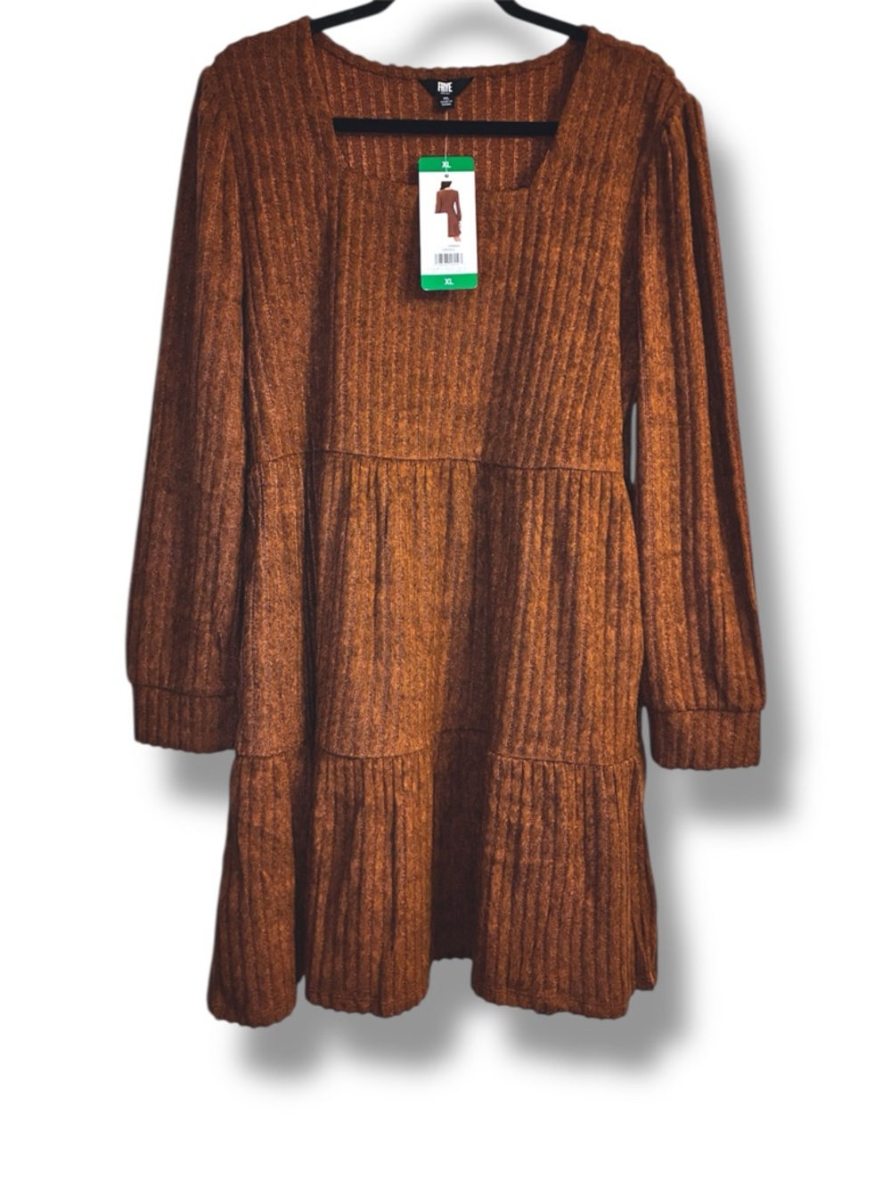 🍂 Frye Ribbed Sweater Dress XL NWT Rust Orange Long Sleeve Tiered